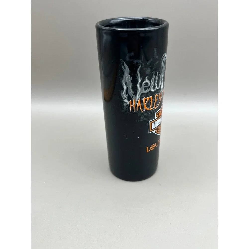 Harley-Davidson New Orleans Louisiana Shot Glass Black Ceramic Tall 4